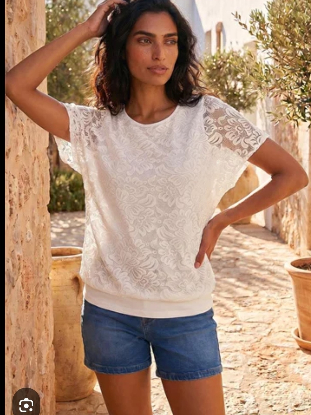 Ariat White Lace Overlay Short Sleeve Top